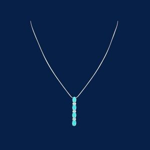 Blue Green Cabachon Opals & 12 Diamonds
Drop Pendant 14K White Gold Box Necklace